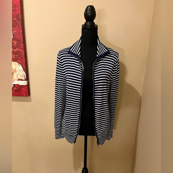Talbots Nautical Navy & White Striped Sweater- Jacket, size L - Picture 1 of 4